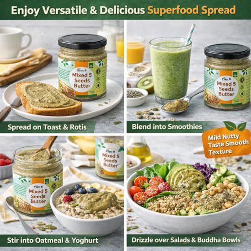 Image of Plan B Mixed Seeds Butter | 200g Jar | 5-Seed Blend Spread | Pumpkin, Sunflower, Melon, Flax & Chia | High Protein | Gluten-Free