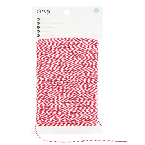 G2PLUS Christmas String - 2mm 164ft White Red Cotton Twine String for Gift Wrapping Baking Packaging DIY Crafts Christmas Party Decorations