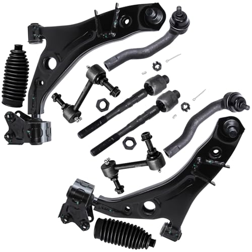 Image of Detroit Axle - 10pc Front End Kit for 07-14 Ford Edge 07-15 Lincoln MKX, 2 Lower Control Arms w /Ball Joint 2 Sway Bars 4 Inner Outer Tie Rods 2 Boots 2008 2009 2010 2011 2012 2013 Replacement