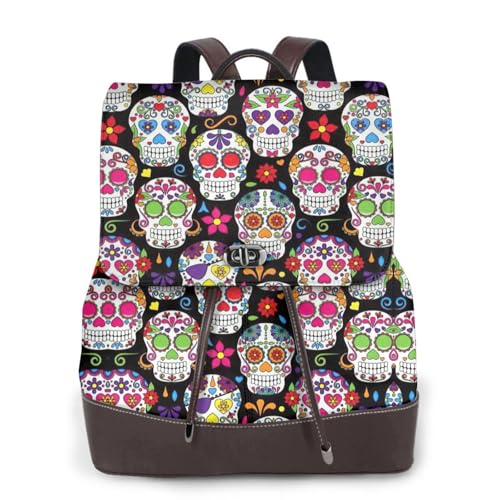 Sac à dos en cuir Sugar Skulls pour femme au style gothique élégant