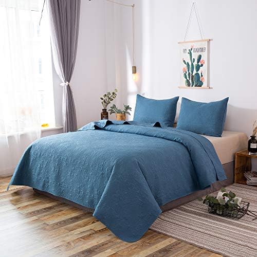 DAWNDIOR Quilted Bedspread Sets with 2 Shams,Multipurpose As Quilt-Coverlet-Comforter with Solid Color and Printing Design