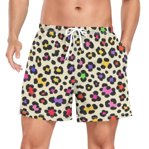 Bañador de secado rápido para hombre y pantalones cortos de baloncesto en leopardo beige