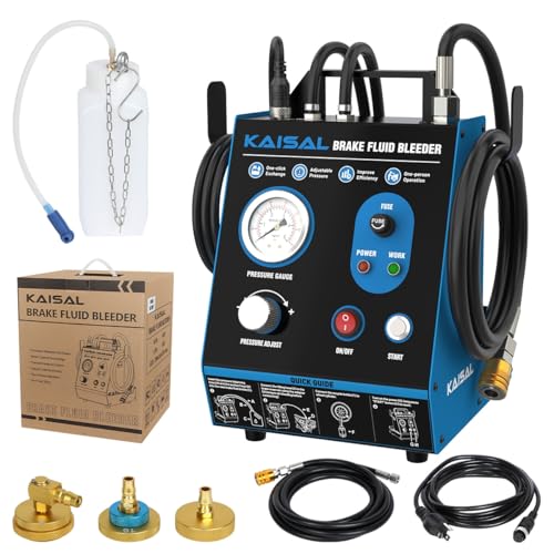 Brake Bleeder Kit Automatic 7~36PSI Electric Brake Fluid Bleeder 1.6L/min Flow Airless Vacuum Filling Adjustable Brake Pressure Bleeder Pump with 3 Master Cylinder Adapter Fluid Shortage Protection