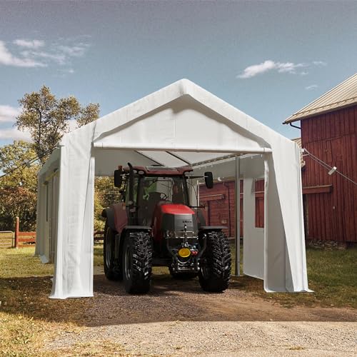 Image of 13x20FT Heavy Duty Carport Canopy 4 Roll-Up Doors & 4 Windows Portable Garage All-Season Outdoor Storage Shed for Car Truck Boat Shelter Party Tent, White