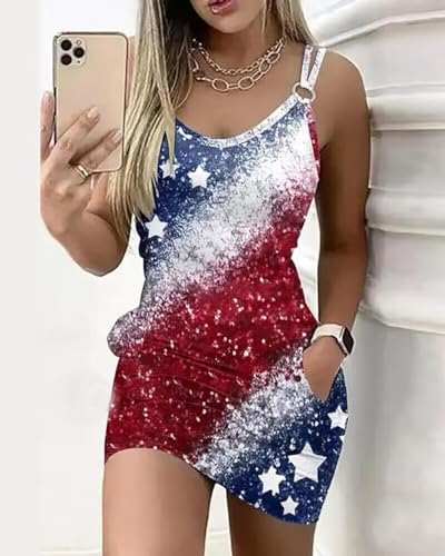 Image of Live Simple Coconut Tree Color Block Mini Dress for Women Summer Beach Vacation Tank Dresses Sleeveless Short Dress