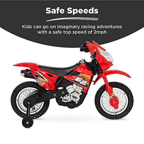 Best Choice Products Kids 6V Ride On Motorcycle W/Treaded Tires, Working Headlights, 2Mph Top Speed, Training Wheels, Realistic Sounds, Music, Battery Charger - Red #TOP2