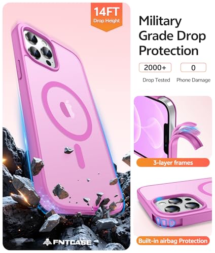 Image of FNTCASE for iPhone 12 Pro Max Case: [Compatible with Magsafe] Translucent Matte Magnetic Phone Cover - Military Grade Drop Protection Shockproof Protective Cases - Pink