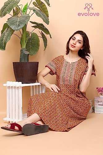 Image of Evolove Women's Cotton Long Maxi Night Gown Nighty Dress with Pocket, Super Soft Comfortable (LNG-Cotton-2)
