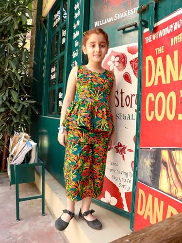 Image of Whistle & Hops Floral Top Pants Set For Girls | Color : Multicolor