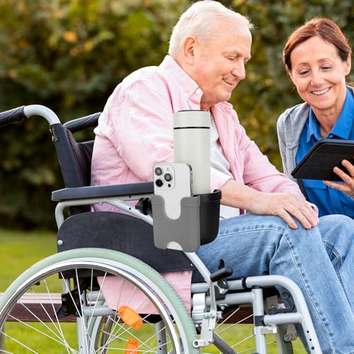 Image of Accmor 2-in-1 Wheelchair Cup Holder, Walker Cup Holder with Phone Holder, Universal Drinks Holder for Stroller, Rollator, Scooter, Walker, Wheelchair Accessory