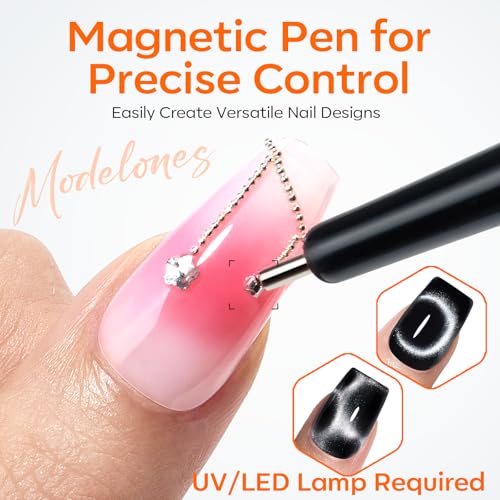 Image of modelones Cat Eye Magnet Set, 15PCS Multi-Shape Nail Magnet for Cateye Gel Polish, Heart Moon Flower Square Effects with Bead-Attracting Nail Art Tool, UV /LED Lamp Required, DIY Toenails Nail Art