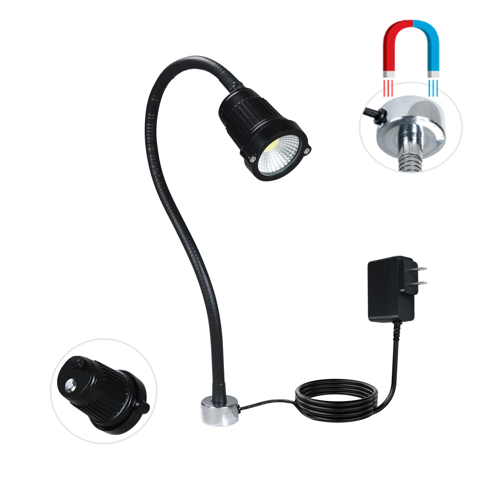LED Magnetic Machine Light, IP65 Waterproof Magnetic Work Light, 9W Flexible Gooseneck Lamp 900 Lumens for Work Bench, Lathe Milling, Drill Press, Industrial Lighting