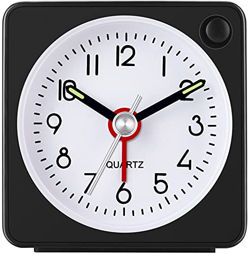 W OUTWIT Travel Analog Alarm Clock, 2.25 inch, Ultra Small Clock with Snooze and Light Function, Super Silent Non Ticking, Battery Operated, Easy Setting