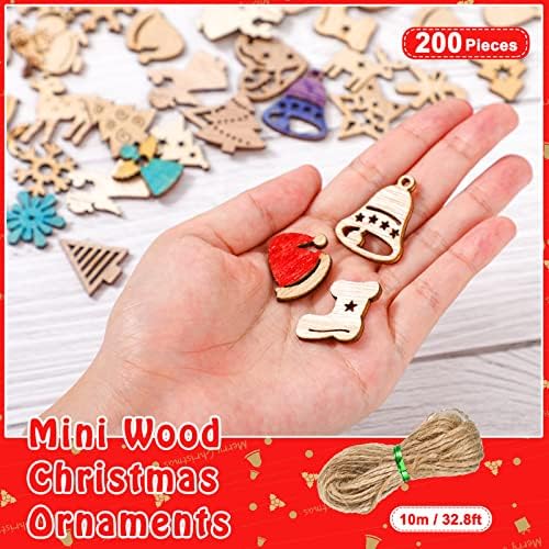 Miniatura 2 de 200 piezas de mini adornos de madera sin terminar, Halloween, Navidad, bricolaje, mini recortes de madera en blanco con caja de almacenamiento y