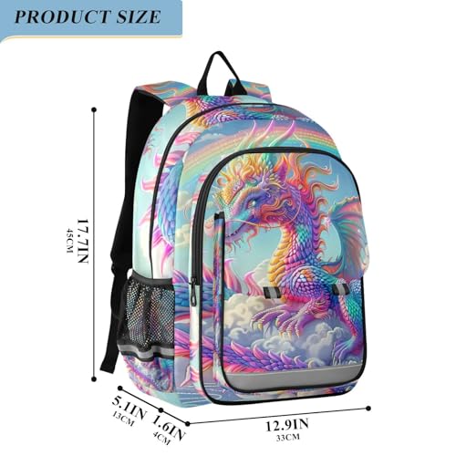 Dragon Clouds Rainbow Backpack for Kids, 17 Inch Large Boys Elementary Backpack, 6-12 Y2