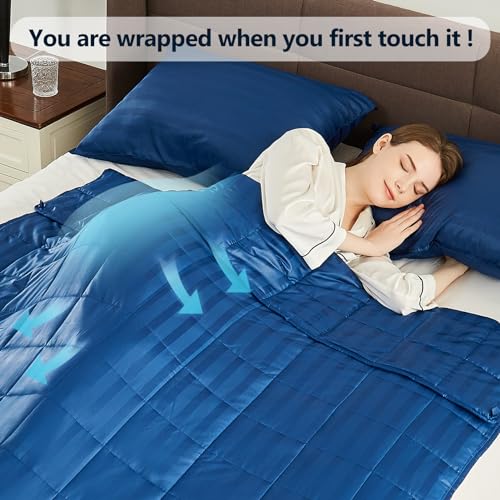 Image of anfie Weighted Blanket (40 inchx60 inch 7lbs) Weighted Blanket Cooling Blanket for Sleeping,Throw Size Breathable Blanket with Premium Glass Bead(Navy Blue)