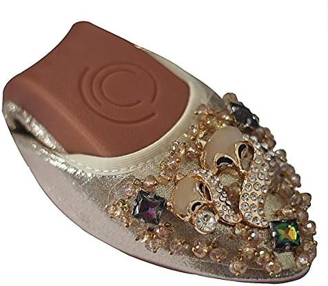 USANDY Women's Wedding Flats Rhinestone Slip On Foldable Ballet Shoes, A-glod, 10.5