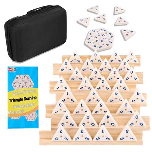 Doreimi Triangle Domino Game Set with 8 Wooden Holders & 56 Triangular Domino Tiles & Brass Spinner Travel Essentials Classic Family Strategy Board Game for Kids and Adults