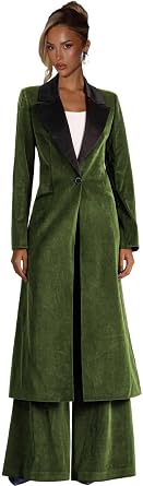 Velvet Pant Suits for Women Winter 2 Piece Long Blazer Jacket and Pants
