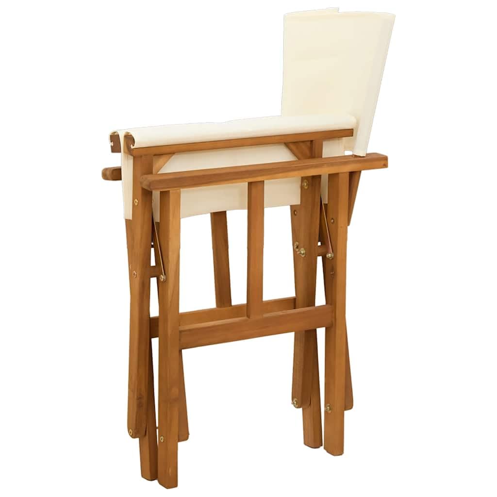 Regiestuhl Massivholz Akazie - Faltbarer Gartenstuhl mit Polyester-Bezug für Camping, Balkon und Strand - Stilvoller Klappstuhl Braun und Creme - 55 x 56 x 88 cm
