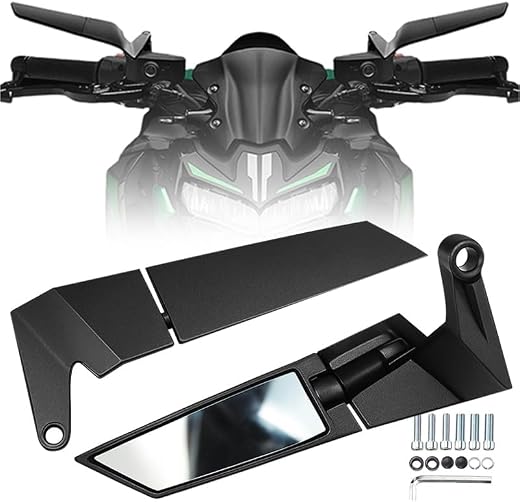 MX Culer Zone Wing Edge 2.0 Universal Motorcycle Rearview Mirror, Black Stealth Design, 180-Degree Rotation, Easy Installa...