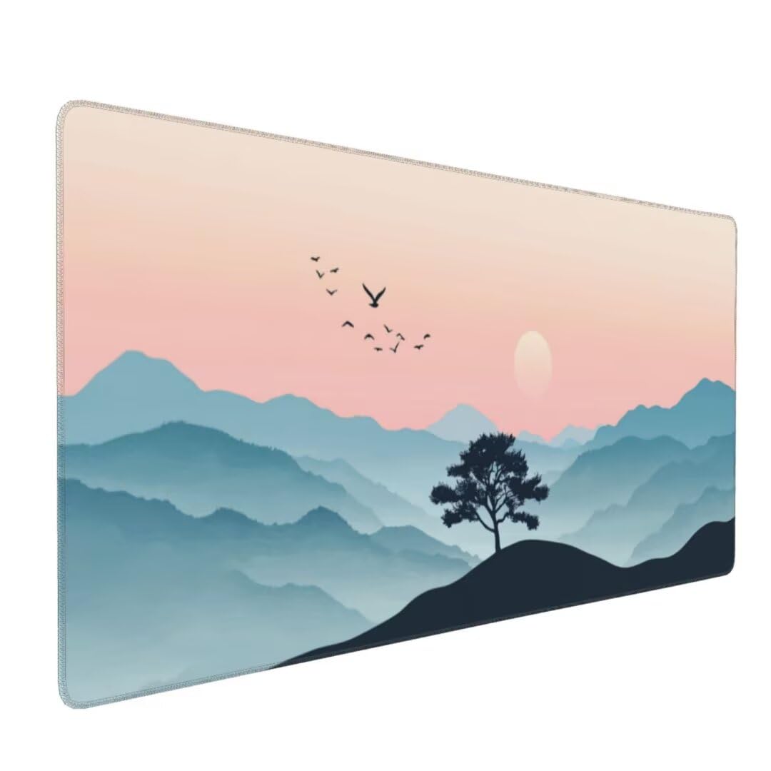 Tappetino Mouse XXL 1400x600x3mm Tappetino Mouse Tramonto Albero Impermeabile Tappetino Gaming Mouse Pad XXL Tappetino Scrivania, Base Antiscivolo Migliora Precisione e Velocità per Desktop/Ufficio