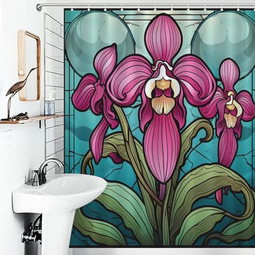 Rideau de douche fleur en polyester 152x183 cm avec 12 crochets