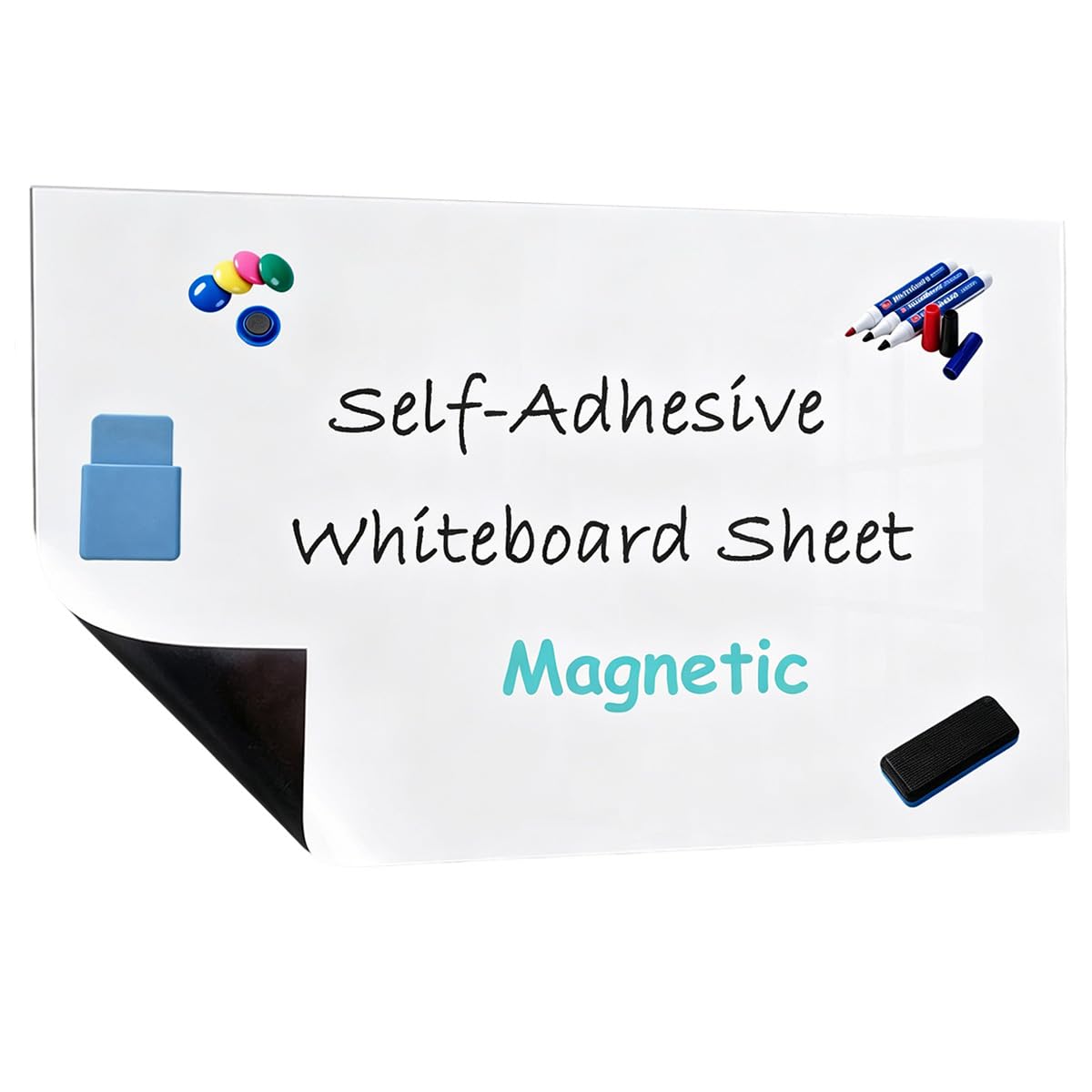 Magnetischer Whiteboard-Aufkleber für die Wand, selbstklebend, Whiteboard, trocken abwischbare Blätter mit Markerstiften/Radiergummi, Whiteboard-Folie für Büro, Zuhause, Memos, Notizen, Listen (Weiß