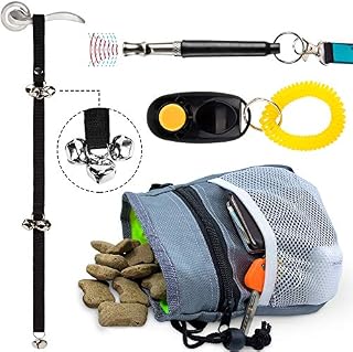 AMZpets Dog Training Set - Dogs Clicker, Treat Pouch Bag, Housetraining Door Bells