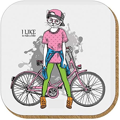Pictor Gift Hediyelik Metal Mantar Tabanlı I Like To Ride a Bike Kedili 4'lü Bardak Altlığı Seti - Görsel 2