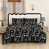 SDIII 3PCS Black Cat Comforter Set Twin, Soft Microfiber Lightweight Fall Cute Cat Comforter Twin, Kitty Bedding Set for Girls Boys Kids Teens