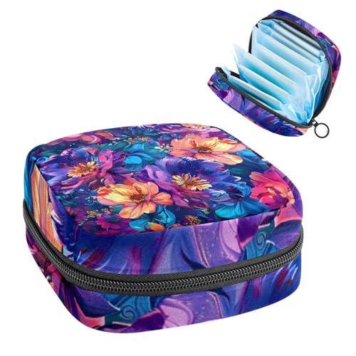 Period Bags for School, Sanitary Napkin Storage Bag for Feminine Pads, Leaves with Flowers Ladies Menstrual Cup Pouch Sanitary Pads Organizer