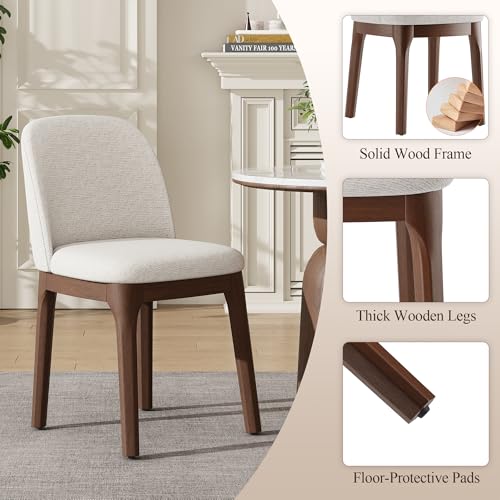 Image of MALOL Wooden Dining Chairs Set of 4, Upholstered Kitchen & Dining Room Chairs with Thickened Wooden Legs, Farmhouse Side Chairs, Beige