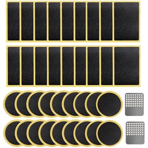 Springen 36 PCS Bike Tire Patch Kit, Super Patch Puncture Repair Kits, Glueless Tube Patch Kits, Self Adhesive Bicycle Tire Patches, Inner Tube Flat Tire Repair, Plus 2 Metal Rasps Cover