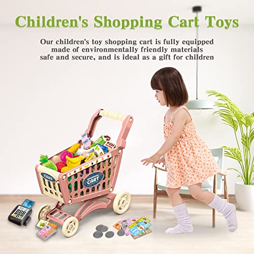 RedCrab Kinder Einkaufswagen Spielset, 54 Stück Kaufladen Zubehör Set, Übergröße Rollenspiel Trolley Cart, Lernspielzeug… – Bild 4