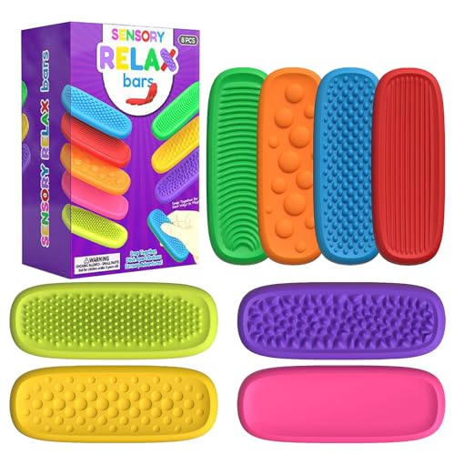 Melearch Brinquedos anti-stress com pedras sensoriais para adultos, 8 tiras sensoriais de silicone para crianças com autismo, brinquedos para aliviar a ansiedade, prémios para a calma na sala de aula