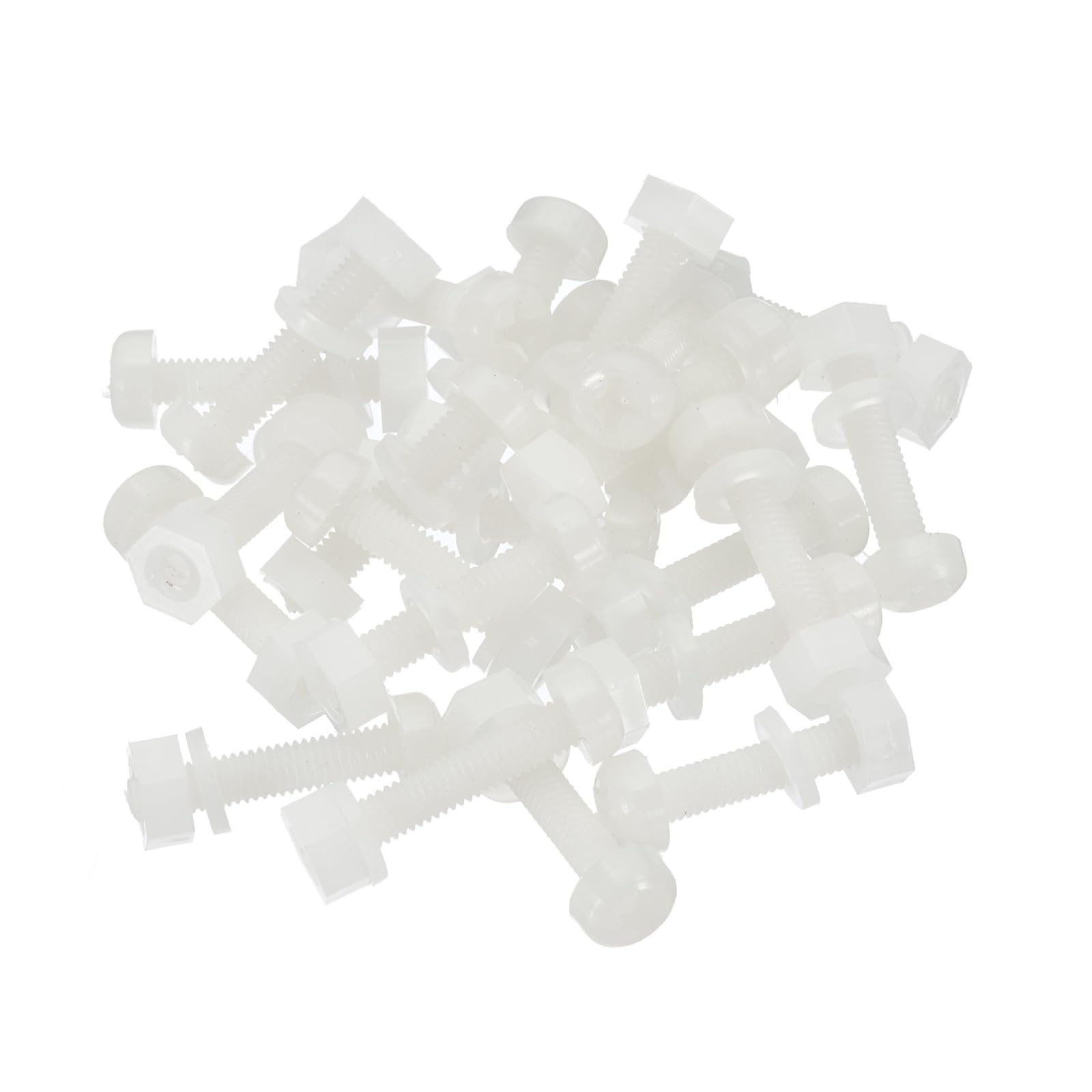 PATIKIL M3x15mm White Nylon Bolts Plastic Nuts Full Thread Head Screws, 24 Pcs — image 1