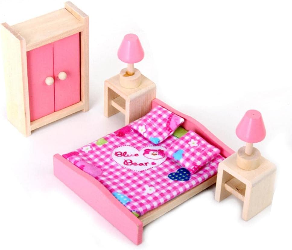4 Set Dollhouse Furniture Kid Toy Bathroom Kid Room Bedroom Kitchen Set : Toys & Games