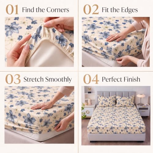 Image of VAS COLLECTIONS 240 TC Premium Double Bed Fitted Bedsheet, Soft Comfortable Stretchable Mattress Sheet with Elastic Fitted Corners, Durable Easy Care, 72 x 72 + 10 Inches (183x183+25 cm) - Pale Sand