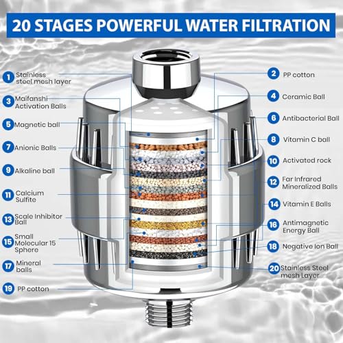 Image of WEAQUA CB-20 PRO Shower & Tap Water Filter with 20-Stage Filtration | Hard Water Softener for Bathroom Use | Improves Skin And Reduce Hair Fall | Removes Chlorine & Impurities (Chrome, 20 Stage)