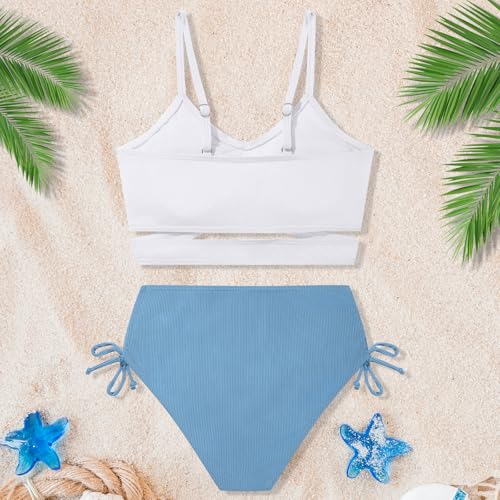 Girls 2 Piece Swimsuit Hawaiian Criss Cross Bikini Bathing Suit Summer Beach Swimwear with Chest Pad 7-16T3
