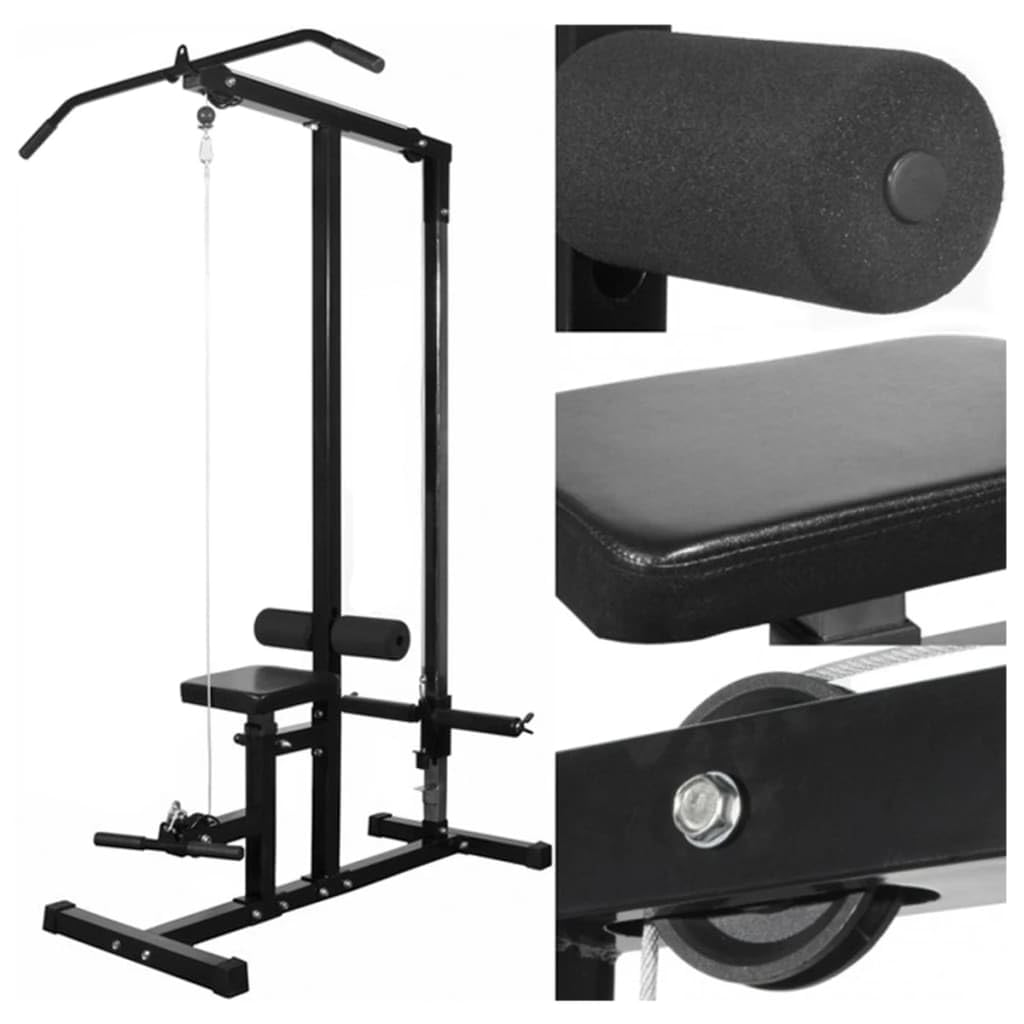 Kraftstation für Zuhause 40 kg Gewichtsscheiben Fitnessstation mit Latzugturm Beincurler Sicherheitsbügel Schwarz