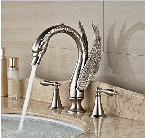Robinet mitigeur cygne 3 trous en nickel brossé Gowe pour lavabo