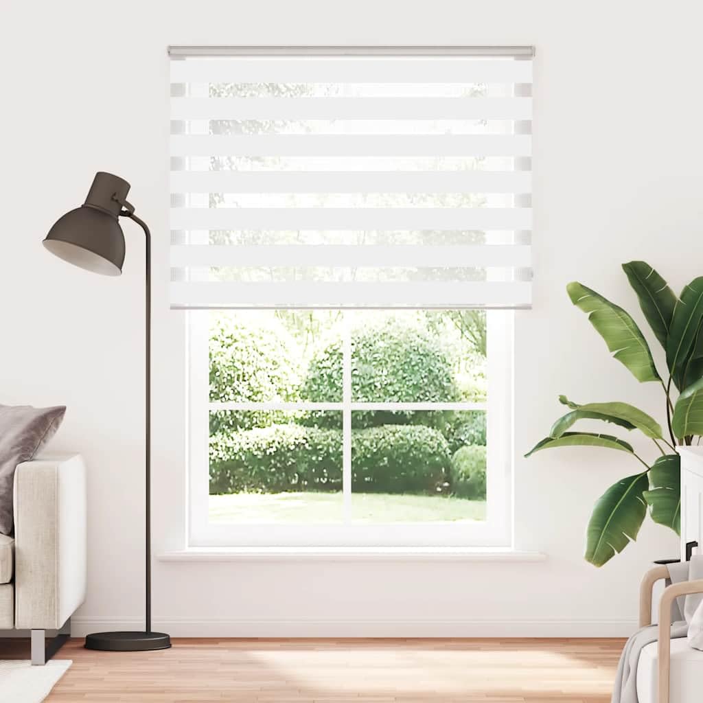 Store Jour Nuit 155 x 230 cm, Store Enrouleur Zébré Blanc Polyester, Rideau Tamisant Double Couche avec ou sans Perçage pour Fenêtre, Salon et Chambre, Largeur Tissu 150,9 cm