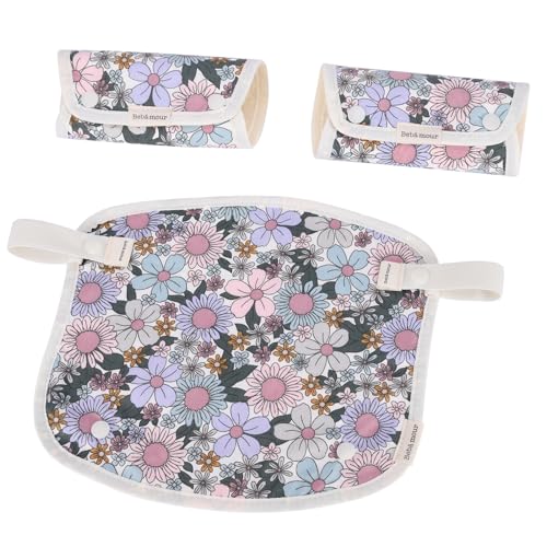 Image of Bebamour Drool and Teething Reversible Cotton Pad For All Carry Positions Baby Carrier White Drool Bib For Boys & Girls(Purple Flower)