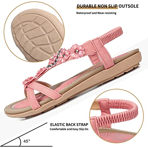 Image of SHIBEVER Dressy Flat Women Sandals: Comfortable Arch Support Womens Sandal | Summer Dress Flowers Boho Back Strap Open Toe Women's Sandals - All Day Comfort Walking Casual Wedding Woman Sandal Shoes