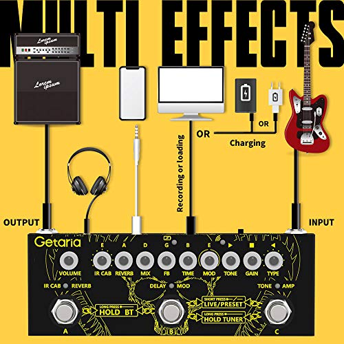Getaria Guitar Pedal Portable Multi Effects Processor Effect Pedal with IR Loading, Edit, Save, Bluetooth, Record, Tuner, Amp/3.5mm Headphone Output, Built-in battery - Thumbnail 7