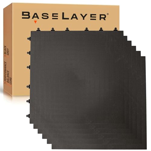Baselayer Performance Series Interlocking Floor Tiles - Durable ½ in TPE (Rubber Like, NOT Foam, no Odor) - Gym Flooring for Weights & Heavy Equipment - Black, 15 SqFt (6 Pack) - Made in USA