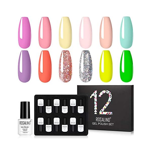 ROSALIND 12 Farben Gel Nagellack UV Set Shellac Pastell Gellack Set Makrone Rose Rot Nude Pink Gelb Grün Lila Orange…