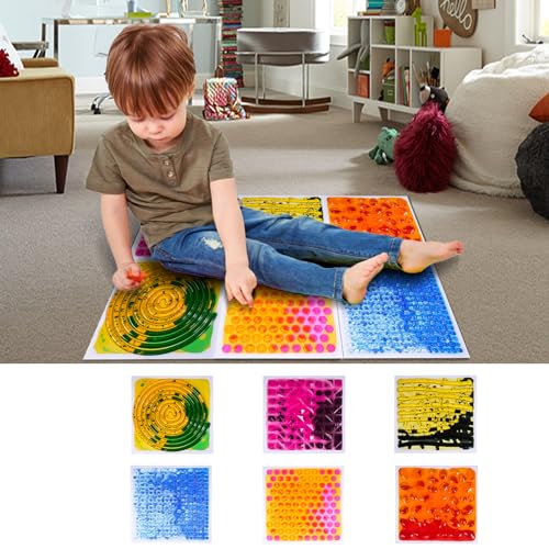Sensory Floor Lava Tiles: Sensory Liquid Tiles Colorful Liquid Fusion Activity Play Mat, Textured Sensory Lava Tiles for Ages 3 to Adults, 11.8" X 11.8" Set of 4 Square Multicolor